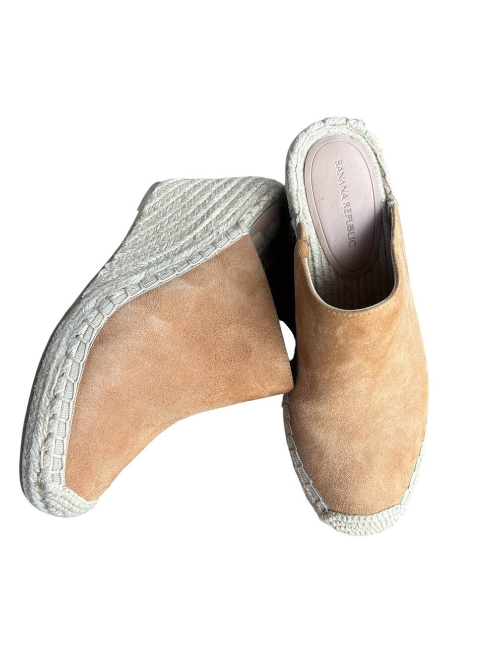 Banana Republic Caramel Suede Mule Wedge Espadrilles 5.5